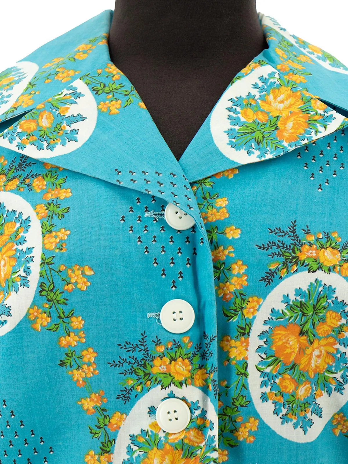 1960s Vintage Blue Oval Patterned Dress