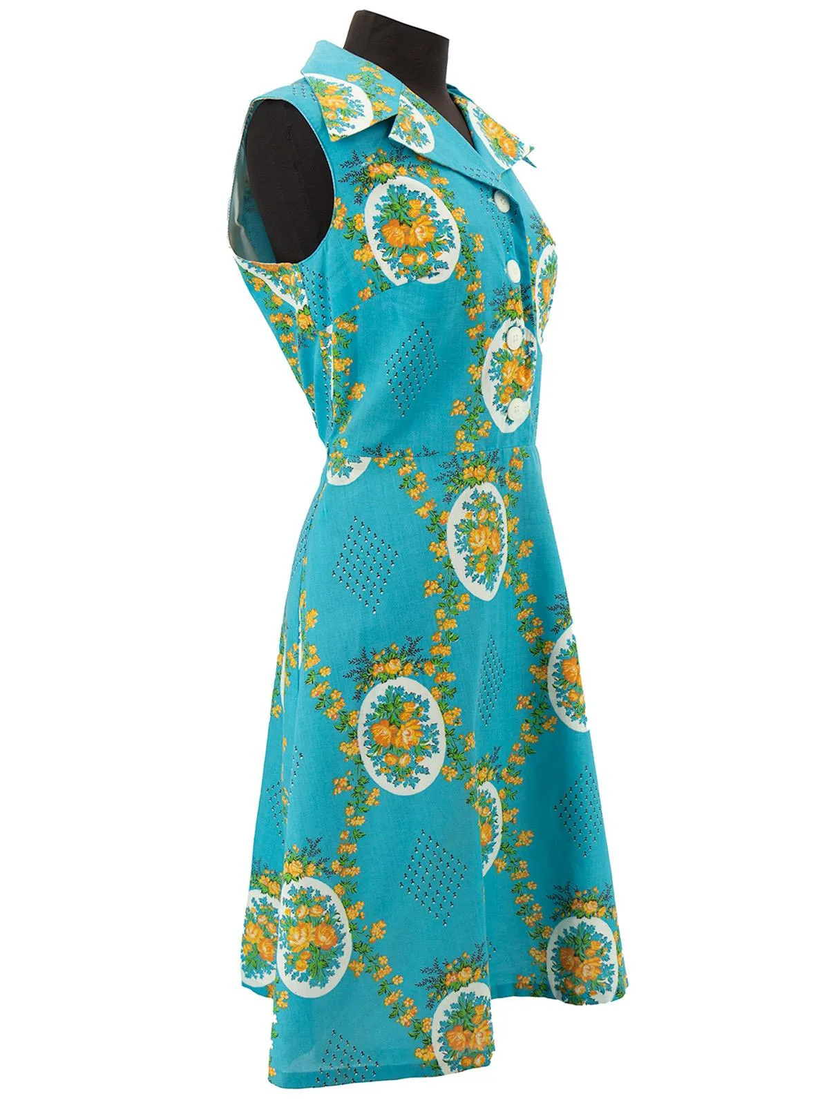 1960s Vintage Blue Oval Patterned Dress