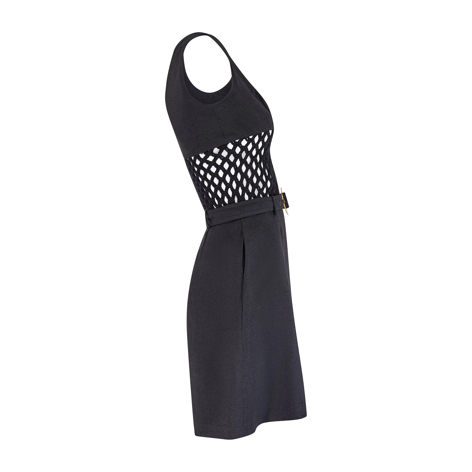 1965 Mary Quant Documented Black Playsuit with Crochet Bodice