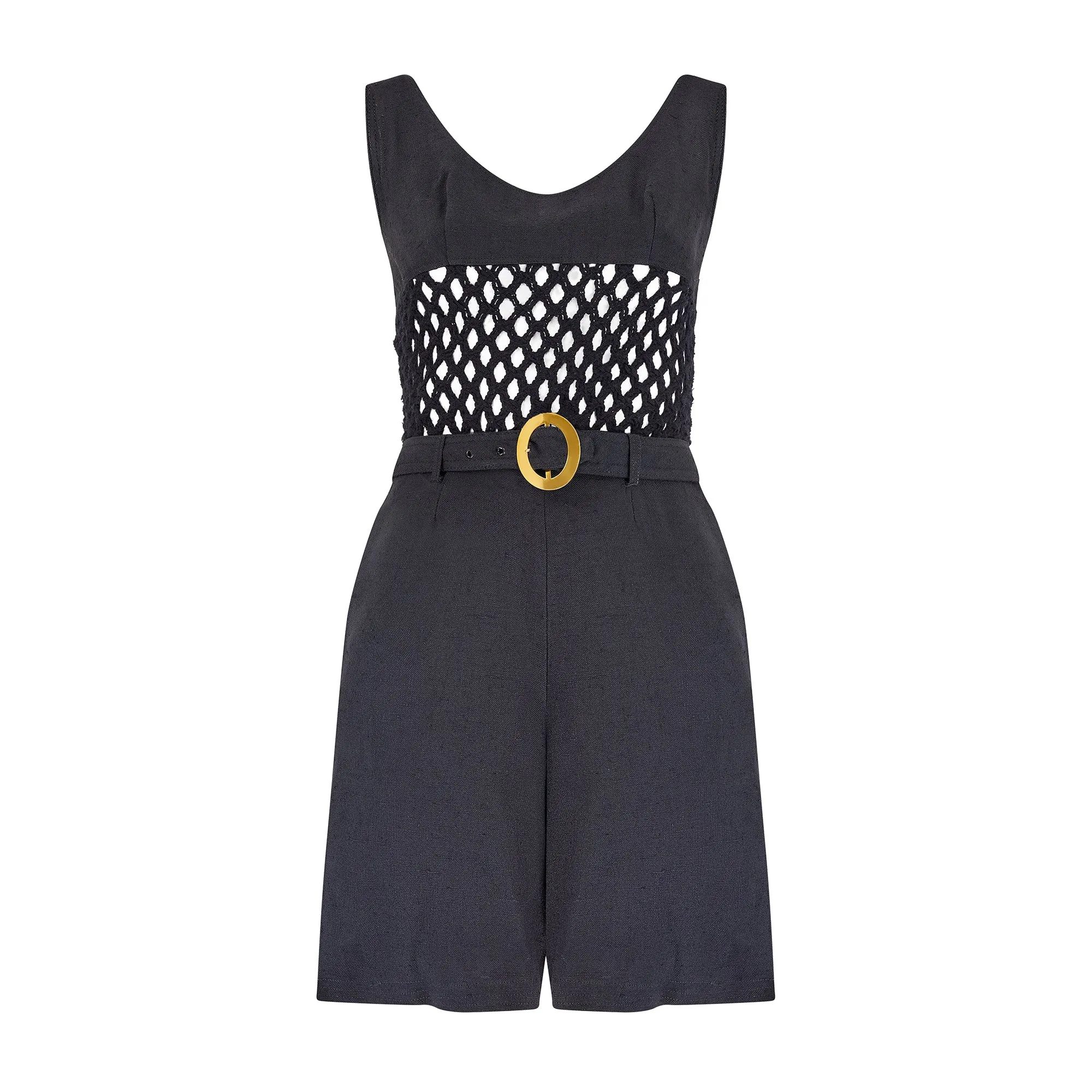 1965 Mary Quant Documented Black Playsuit with Crochet Bodice