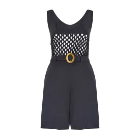 1965 Mary Quant Documented Black Playsuit with Crochet Bodice