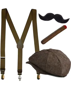 20s London Streets Hat Suspenders Cigar and Moustache Set