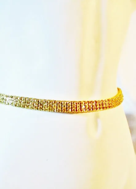 30" RHINESTONE Tiered Layer GOLD Necklace Collar Choker Red Carpet Belt GLAM