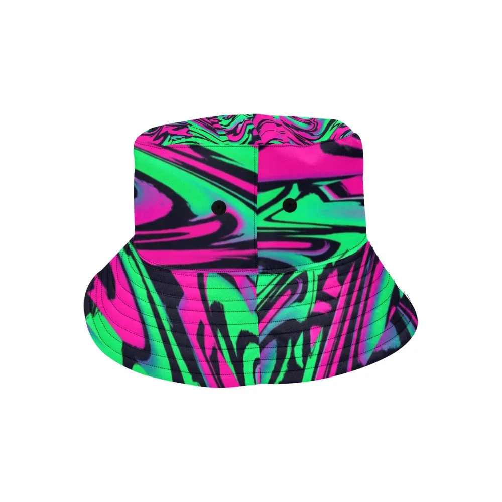 80s Pink and Green Wave Glitch Bucket Hat | UV Blacklight Reactive