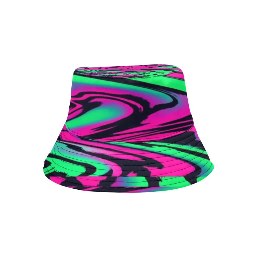 80s Pink and Green Wave Glitch Bucket Hat | UV Blacklight Reactive