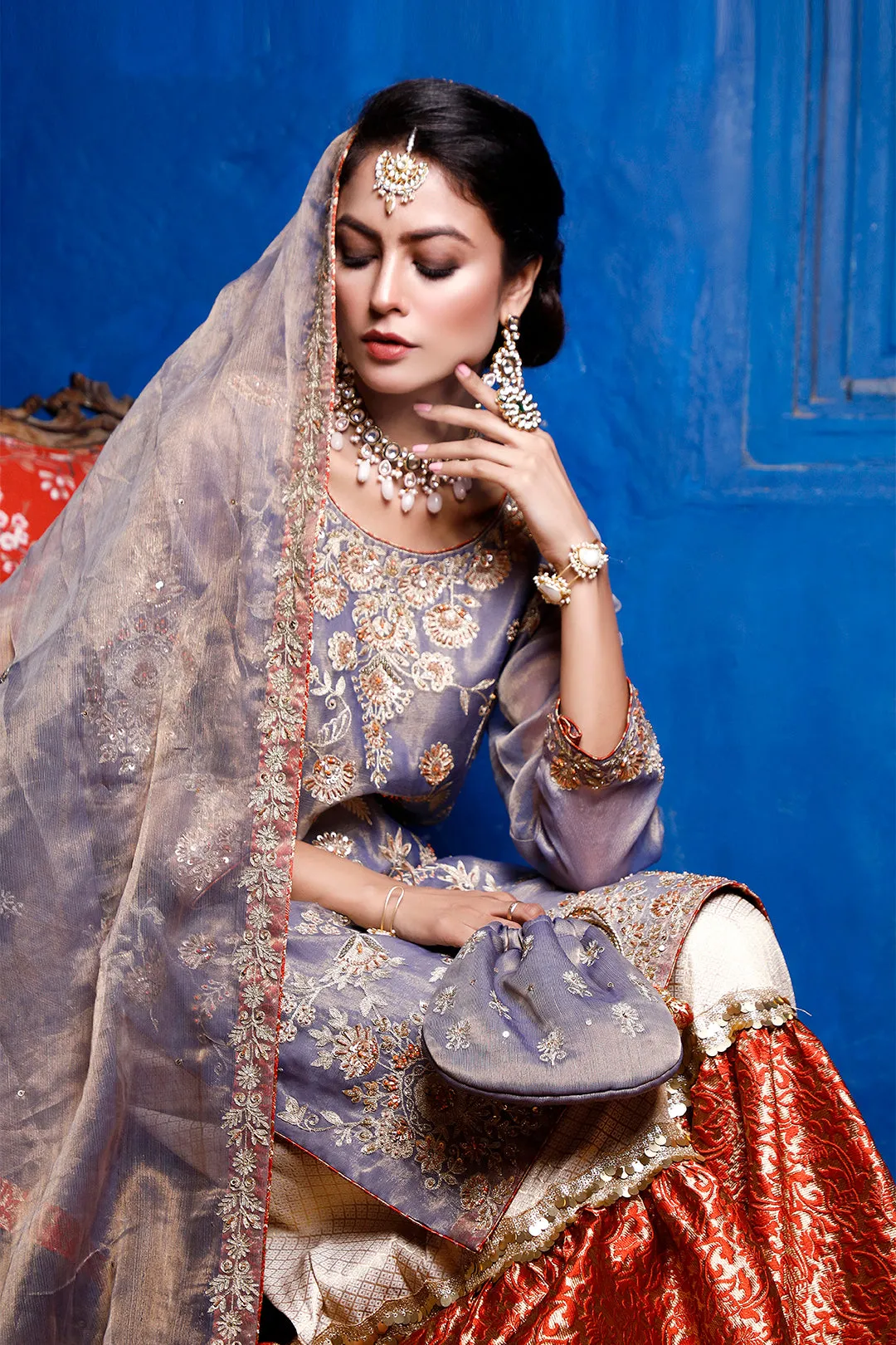 Aari Handwork Embroidered Mesuri Gharara Suit | SIRA | G202040