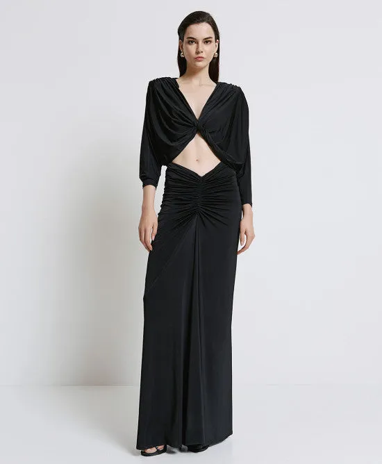 Access Fashion Black Long Skirt With Gathering