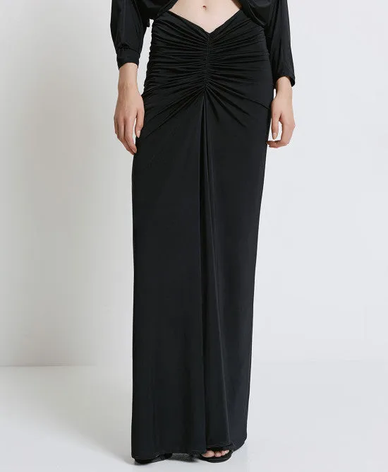 Access Fashion Black Long Skirt With Gathering