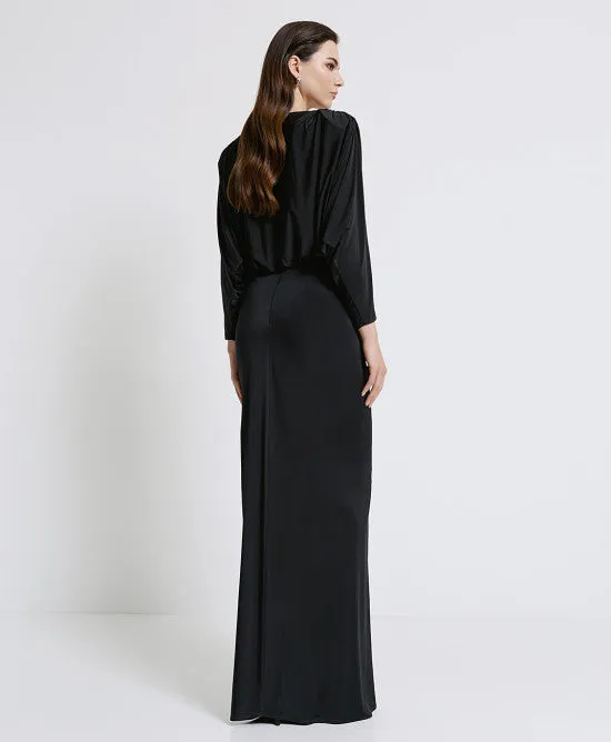 Access Fashion Black Long Skirt With Gathering