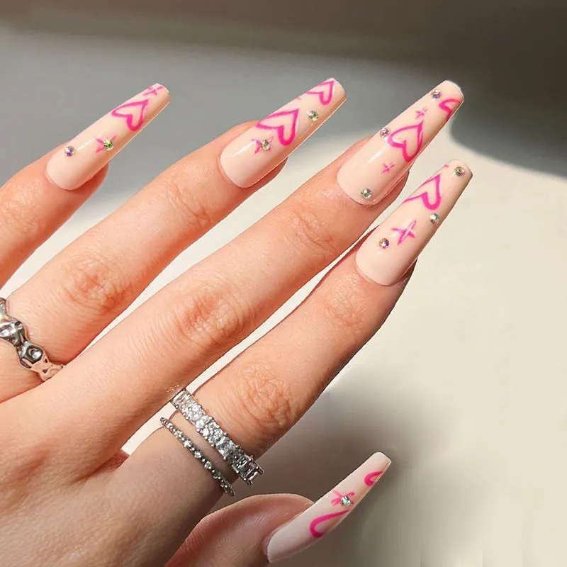 Aesthetic Long Acrylic Coffin Adhesive Nails Sticker Makeup Fashion Fits