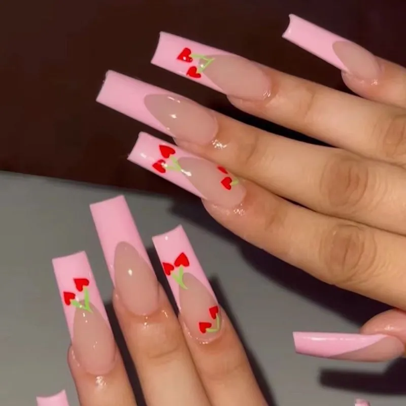 Aesthetic Long Acrylic Coffin Adhesive Nails Sticker Makeup Fashion Fits