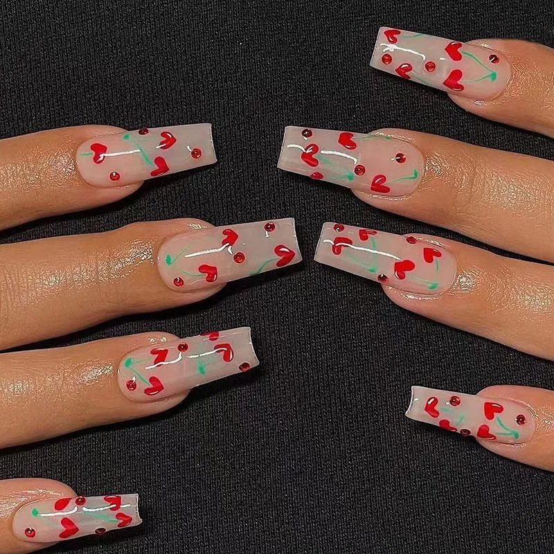 Aesthetic Long Acrylic Coffin Adhesive Nails Sticker Makeup Fashion Fits