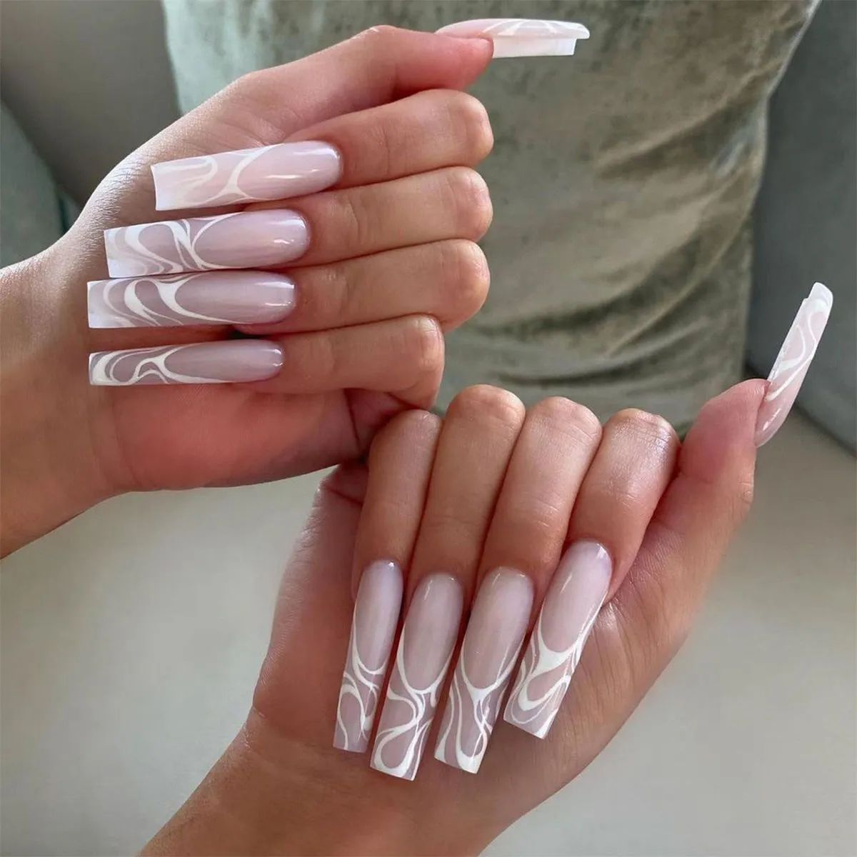 Aesthetic Long Acrylic Coffin Adhesive Nails Sticker Makeup Fashion Fits