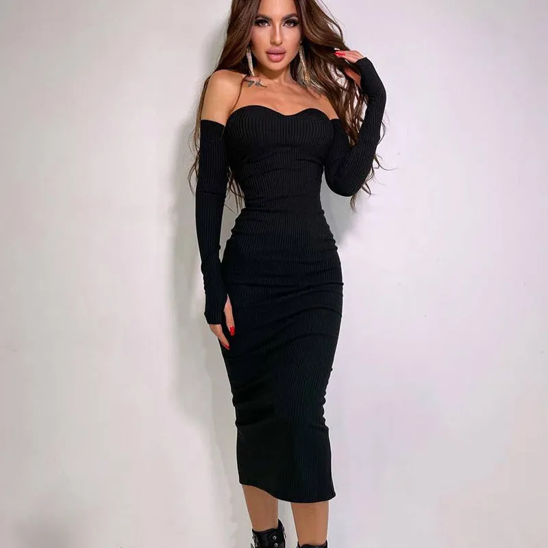 Aimee Elegant Strapless Knitted Midi Dress for Women