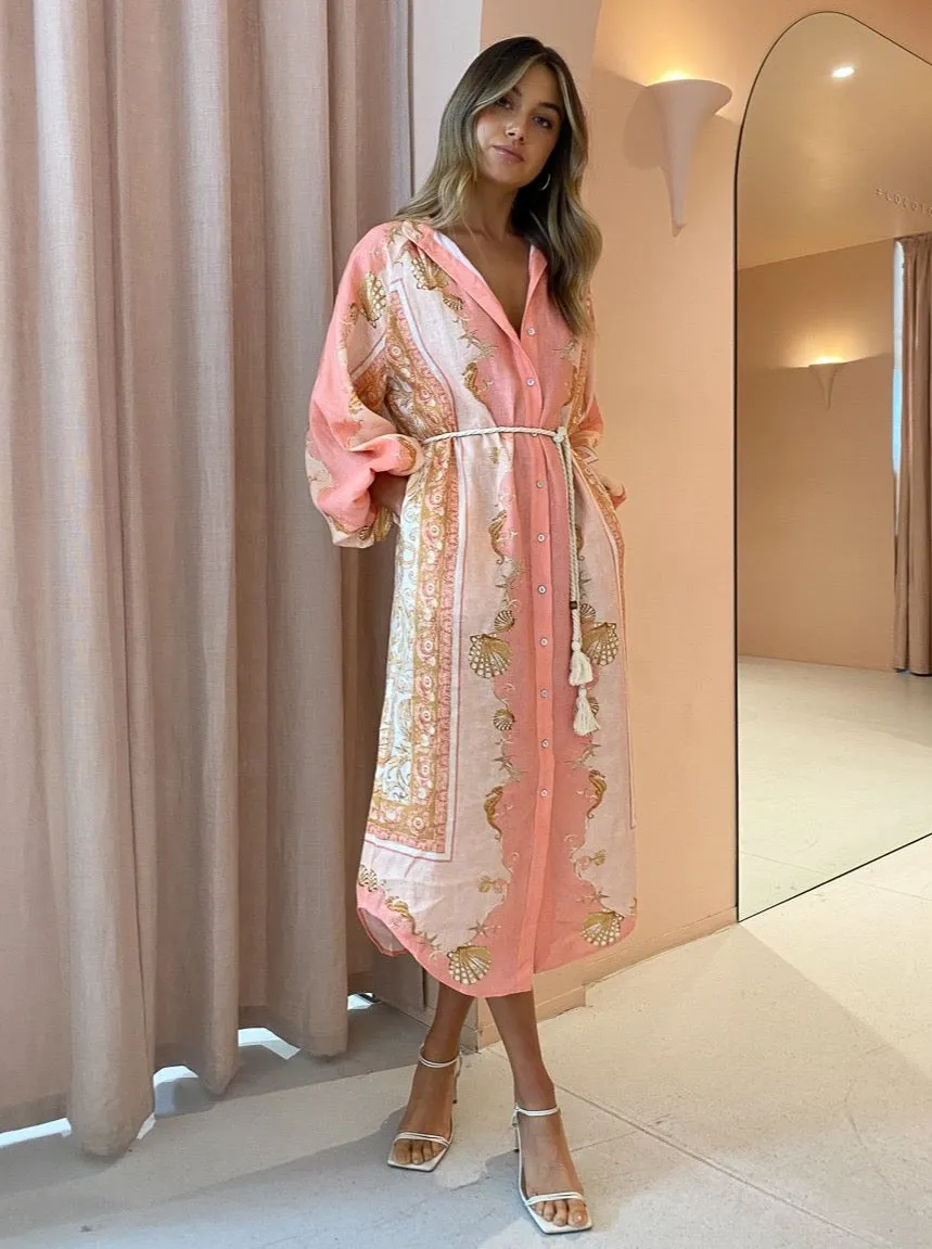 Alemais Ursula Maxi Shirtdress In Pink