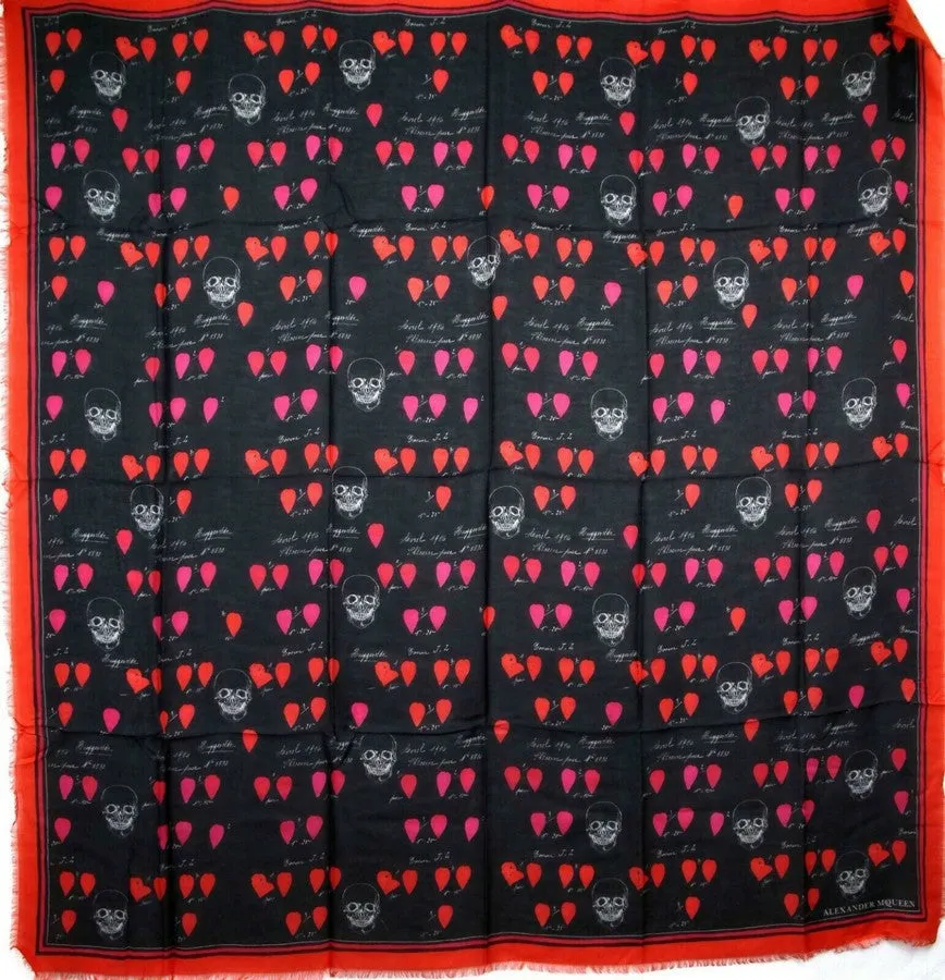 Alexander McQueen Women's Black / Red Modal / Wool Petal Skull Shawl Scarf