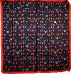 Alexander McQueen Women's Black / Red Modal / Wool Petal Skull Shawl Scarf