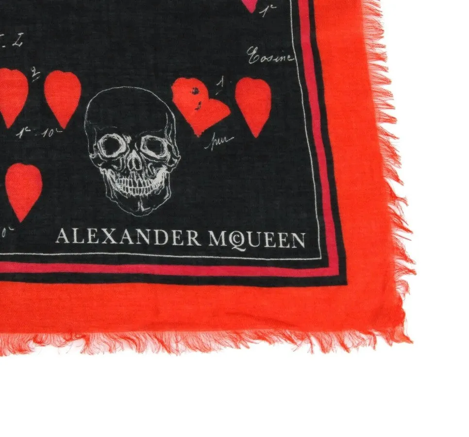 Alexander McQueen Women's Black / Red Modal / Wool Petal Skull Shawl Scarf