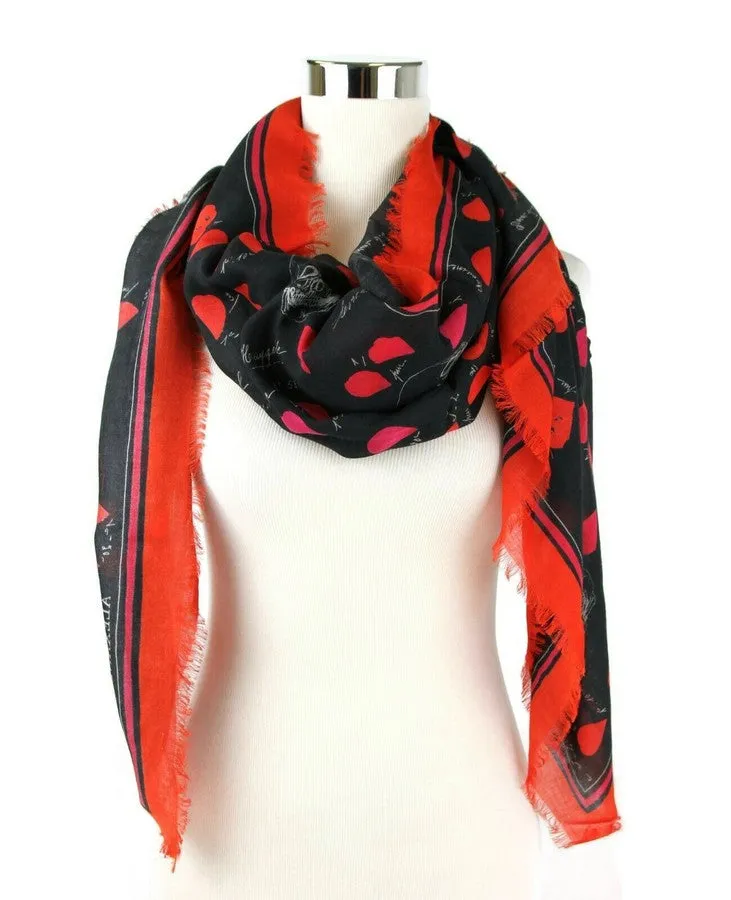 Alexander McQueen Women's Black / Red Modal / Wool Petal Skull Shawl Scarf