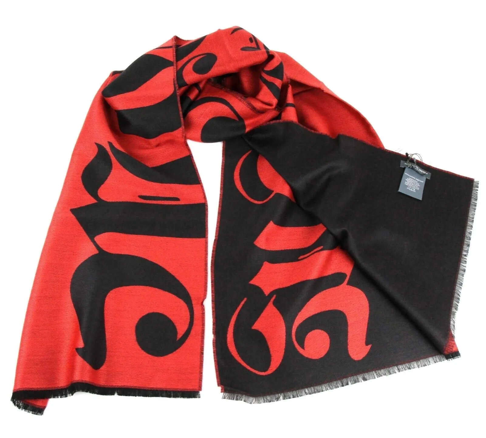 Alexander McQueen Women's Red / Black Wool / Cotton Gothic Print Scarf