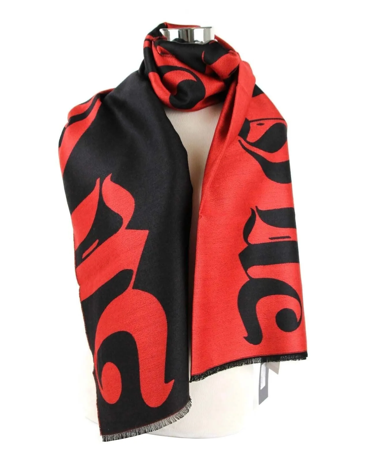 Alexander McQueen Women's Red / Black Wool / Cotton Gothic Print Scarf