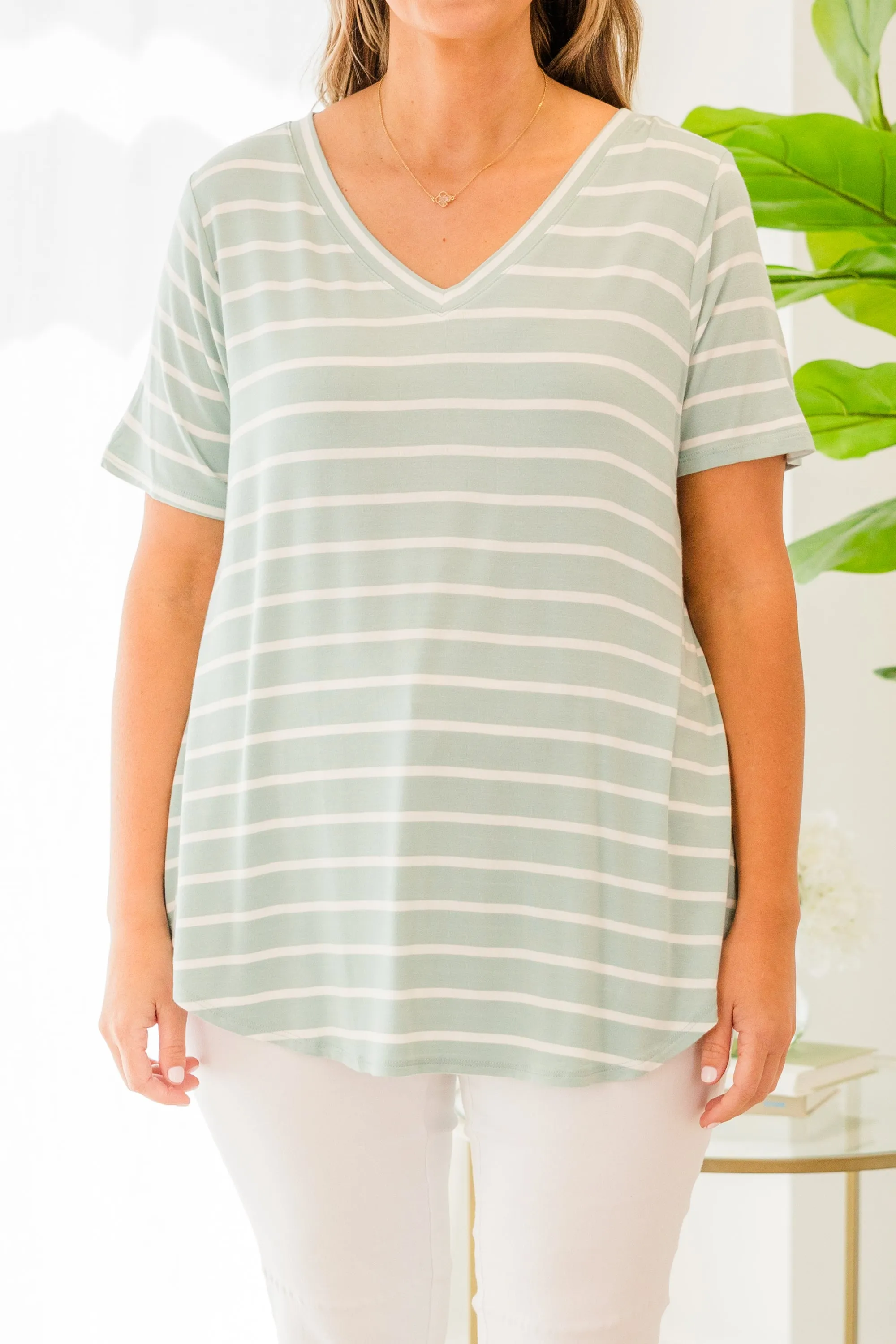 All About Good Times Top, Light Green-Ivory