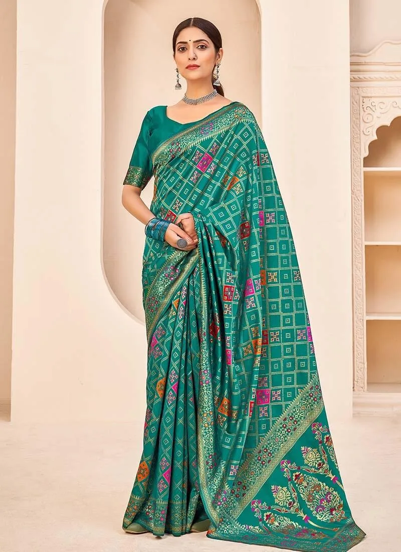 Amazing Banarasi Silk Fabric Teal Green Color Silk Weave Saree