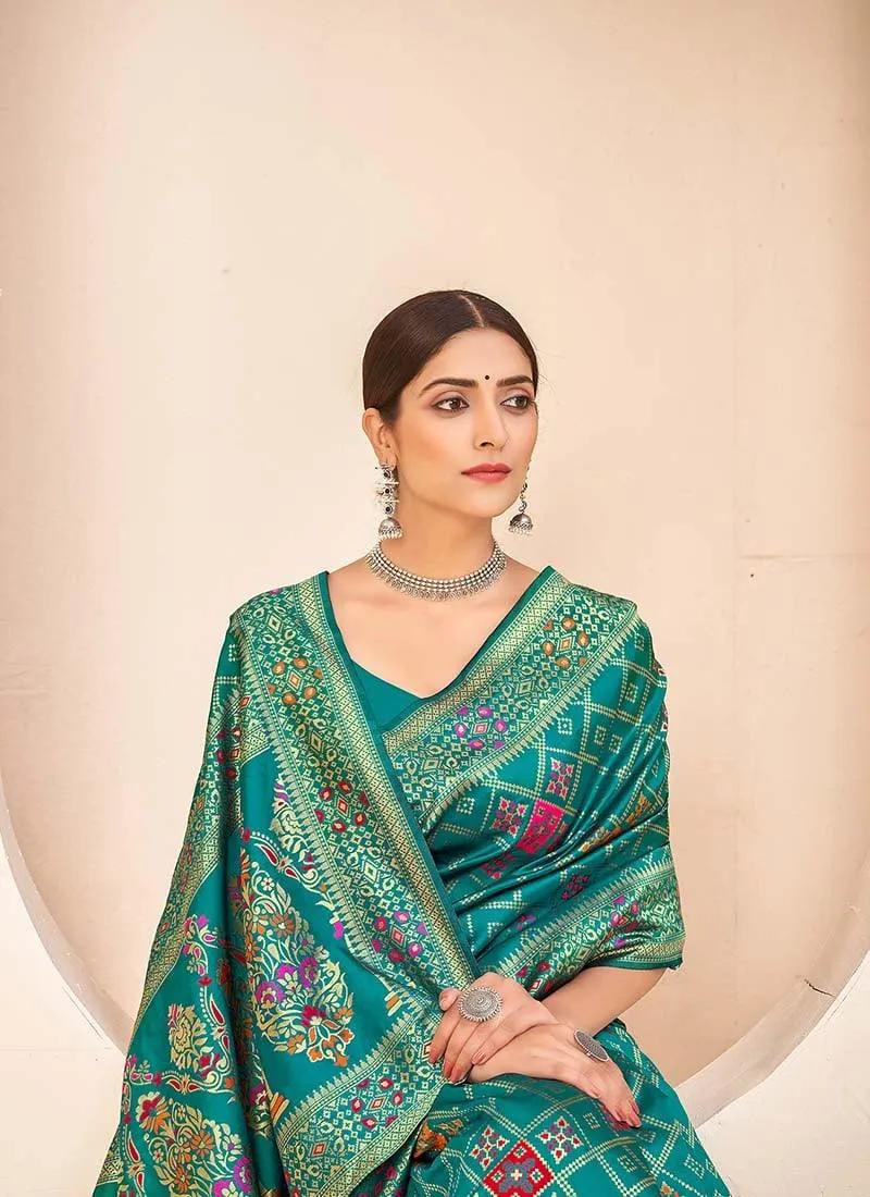 Amazing Banarasi Silk Fabric Teal Green Color Silk Weave Saree