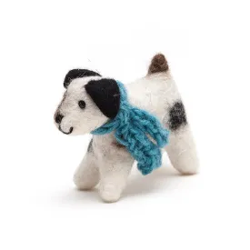 Amica Fair Trade Medium Felt Jack Russell Dog with Blue Scarf