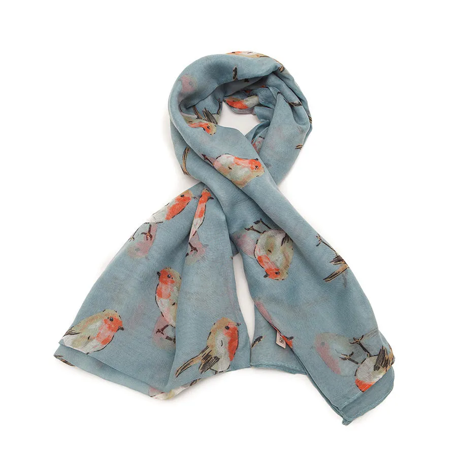 Aqua Scarf with Robins