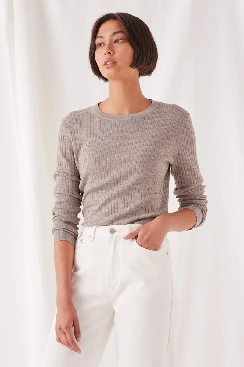 Assembly Label - Ella Long Sleeve Knit - Washed Khaki Marle