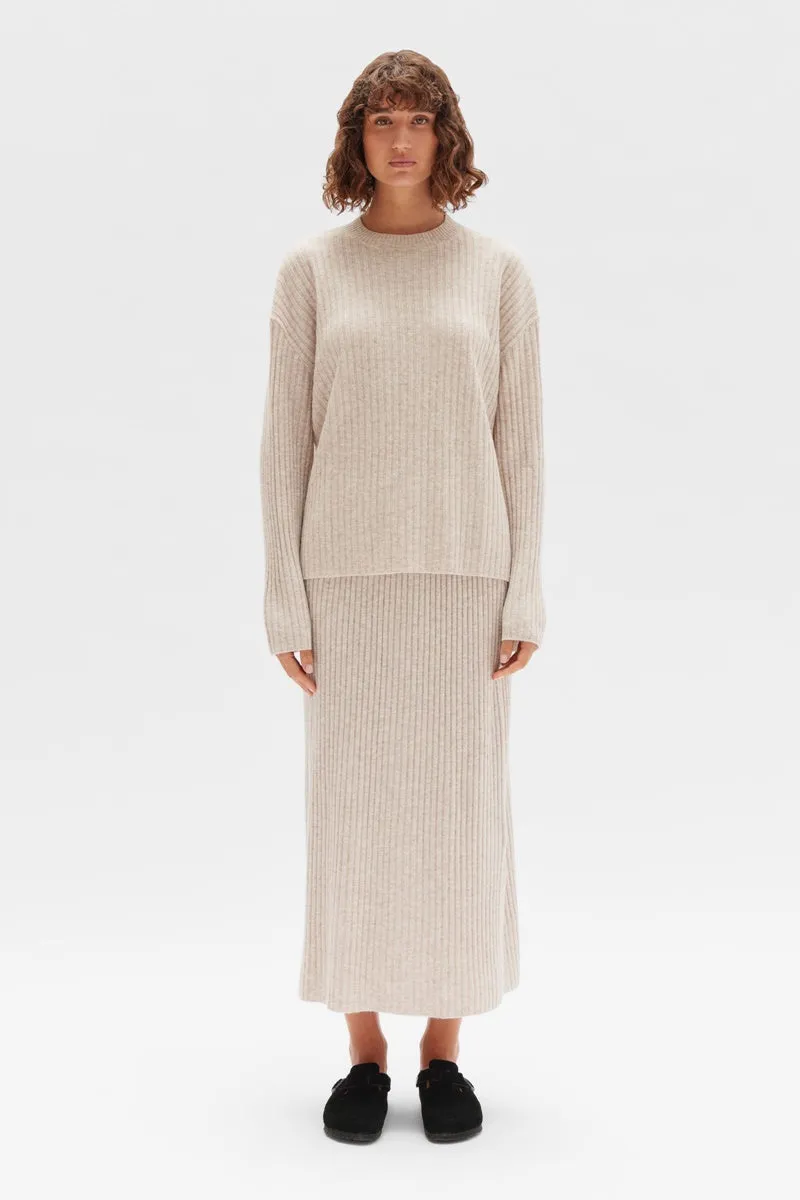 Assembly Label - Wool Cashmere Rib Long Sleeve Top - Oat Marle