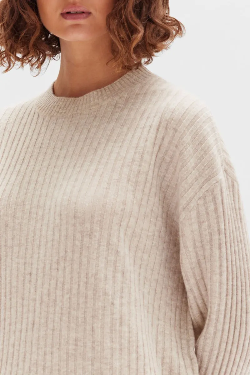 Assembly Label - Wool Cashmere Rib Long Sleeve Top - Oat Marle