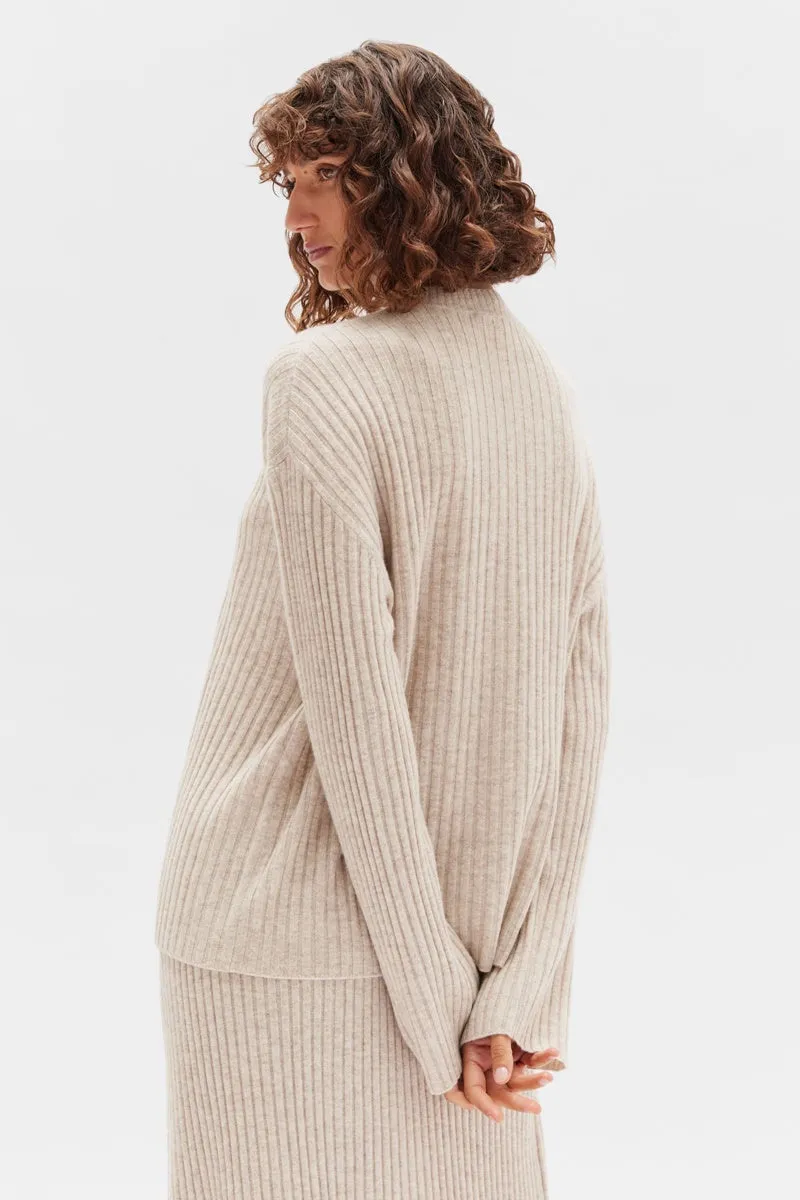 Assembly Label - Wool Cashmere Rib Long Sleeve Top - Oat Marle