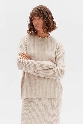 Assembly Label - Wool Cashmere Rib Long Sleeve Top - Oat Marle