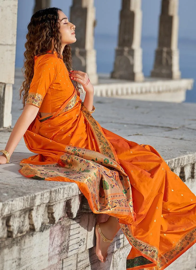 Astonishing Orange Color Banarasi Soft Silk Weave Saree