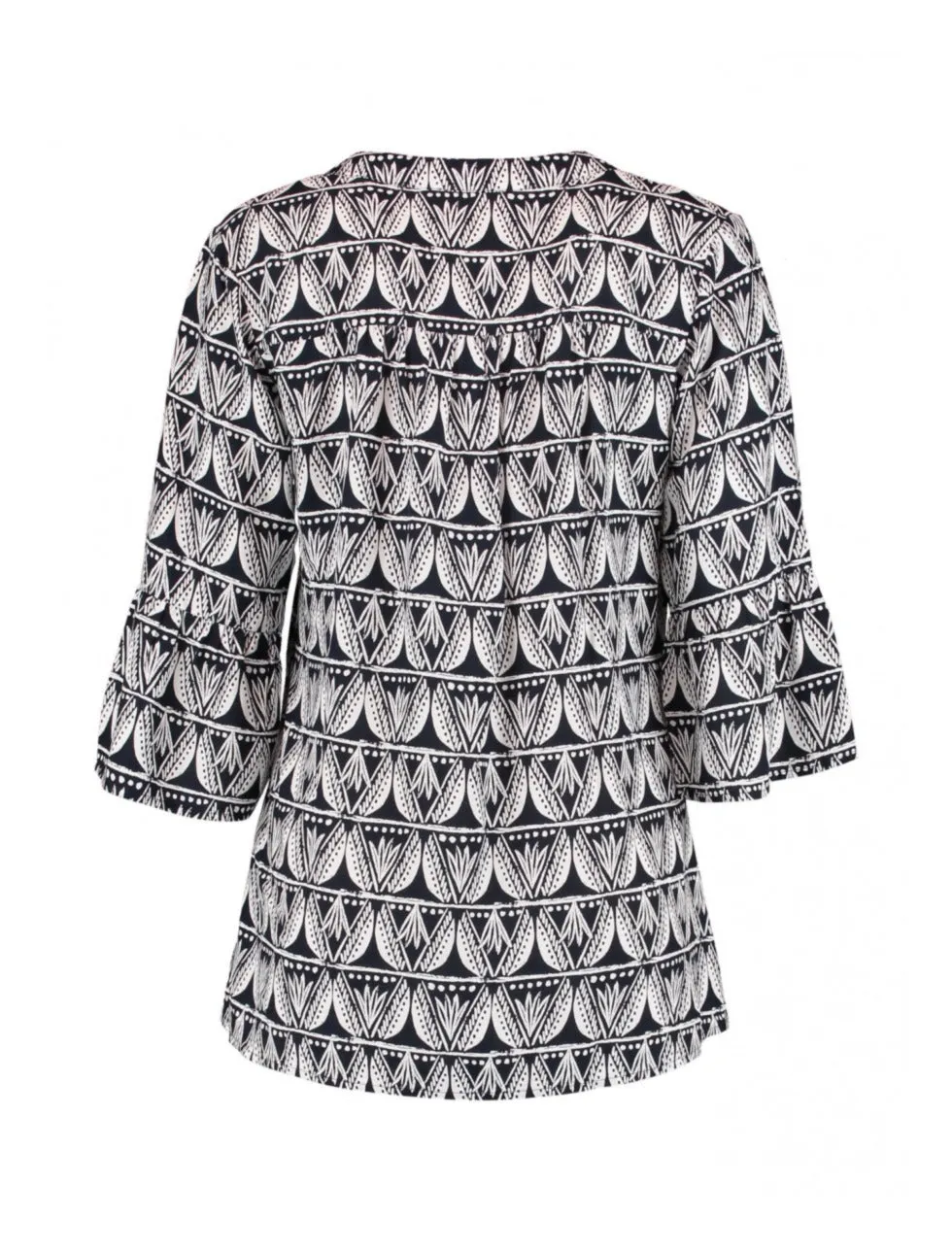 Aurella Navy Patterned Blouse