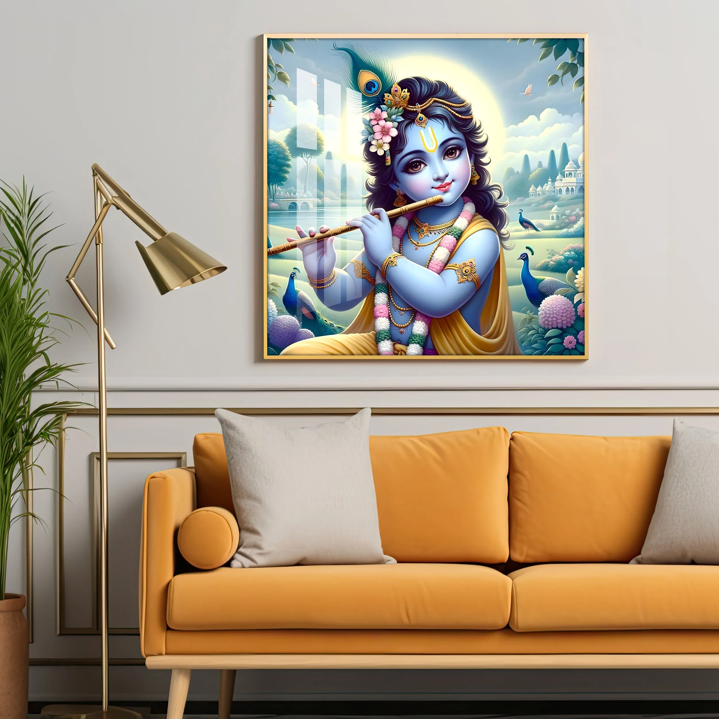 Bal Gopal With Flute Premium Acrylic Square Wall Art