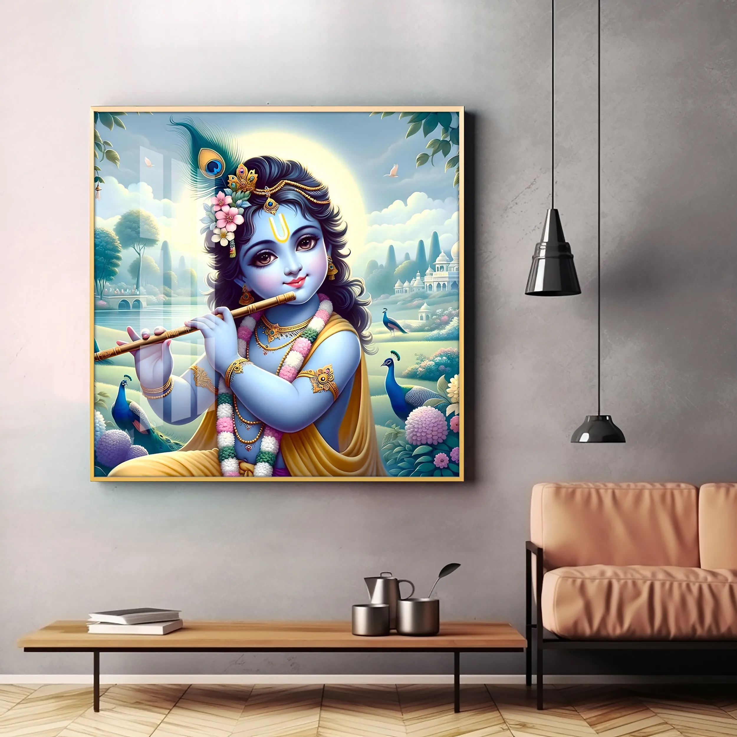 Bal Gopal With Flute Premium Acrylic Square Wall Art