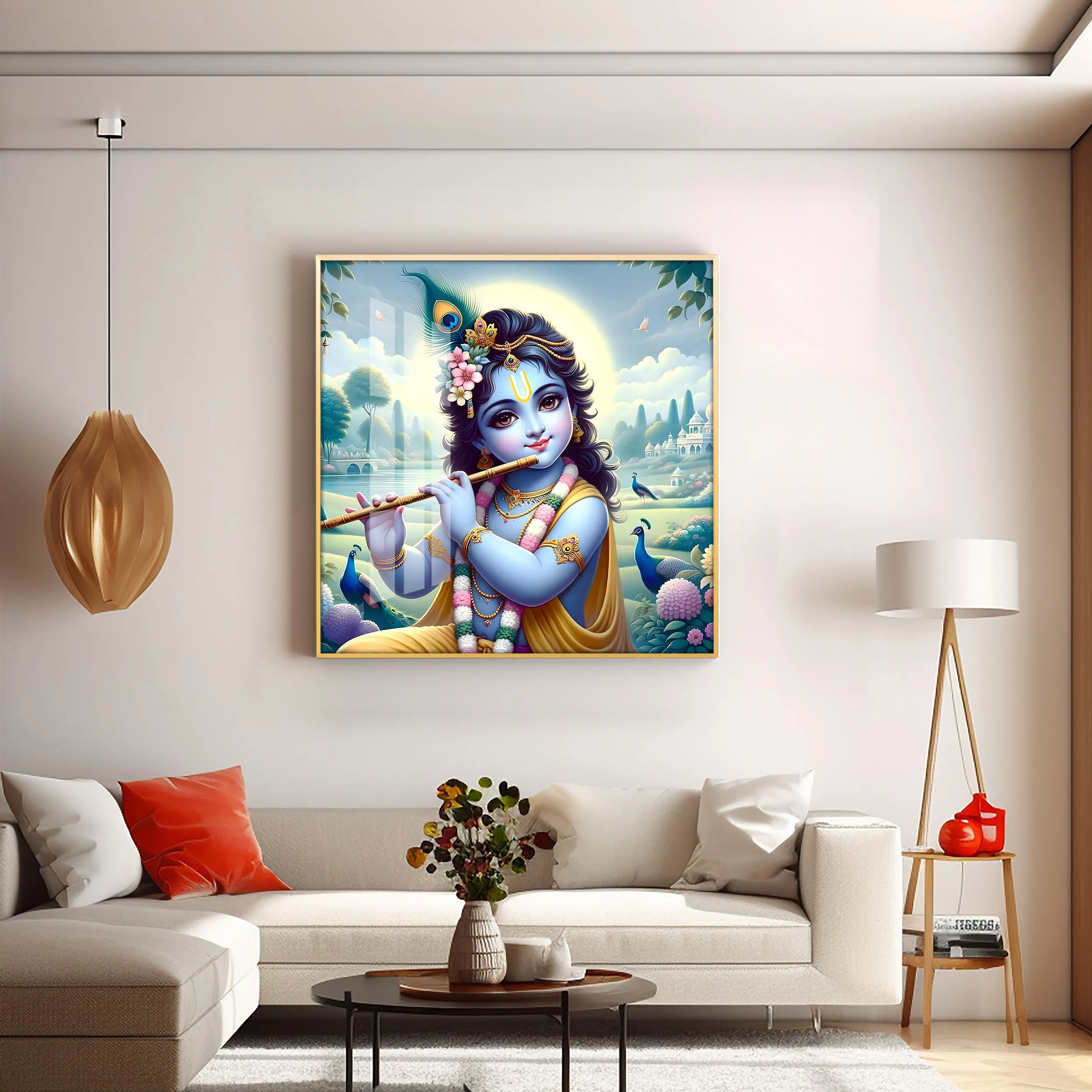 Bal Gopal With Flute Premium Acrylic Square Wall Art