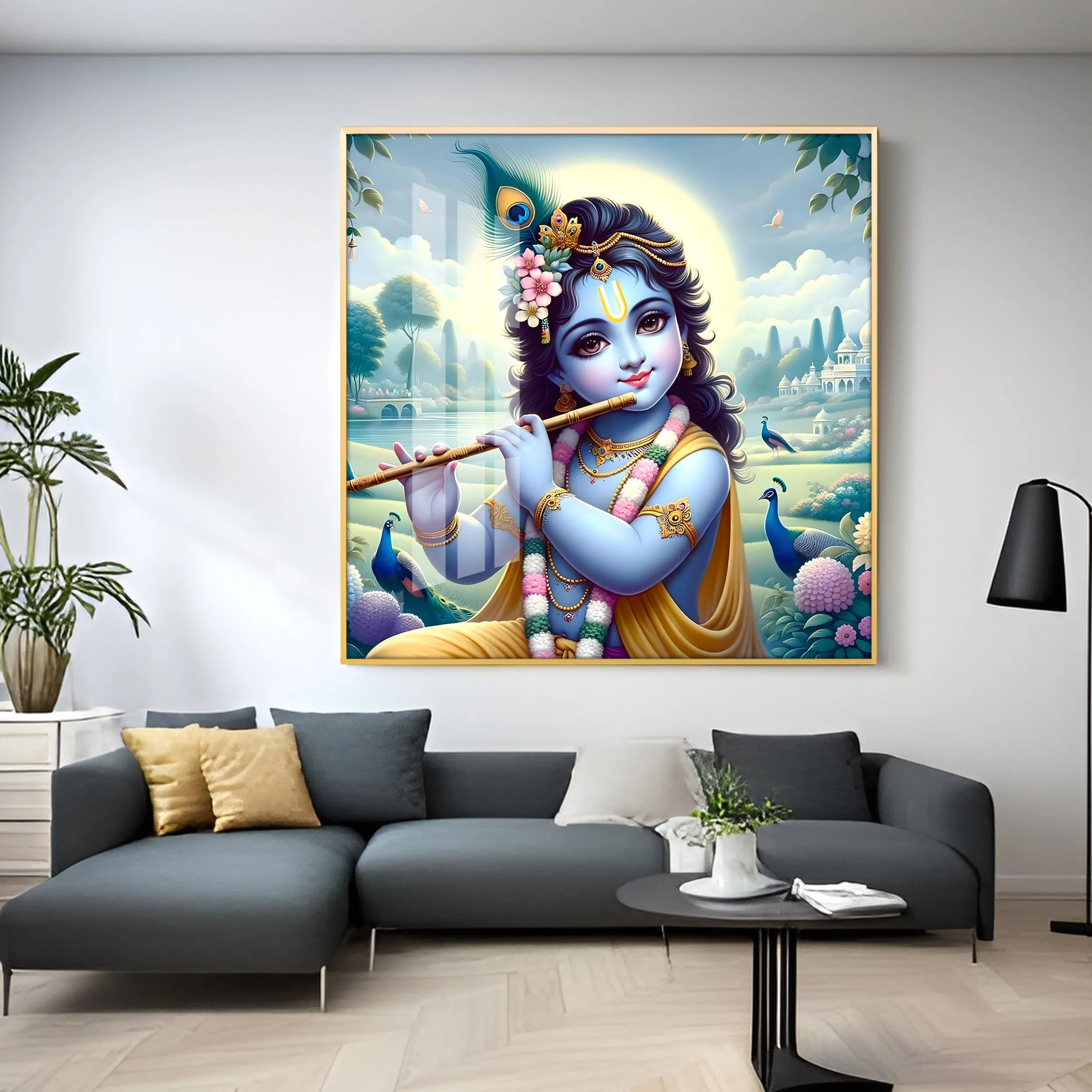 Bal Gopal With Flute Premium Acrylic Square Wall Art