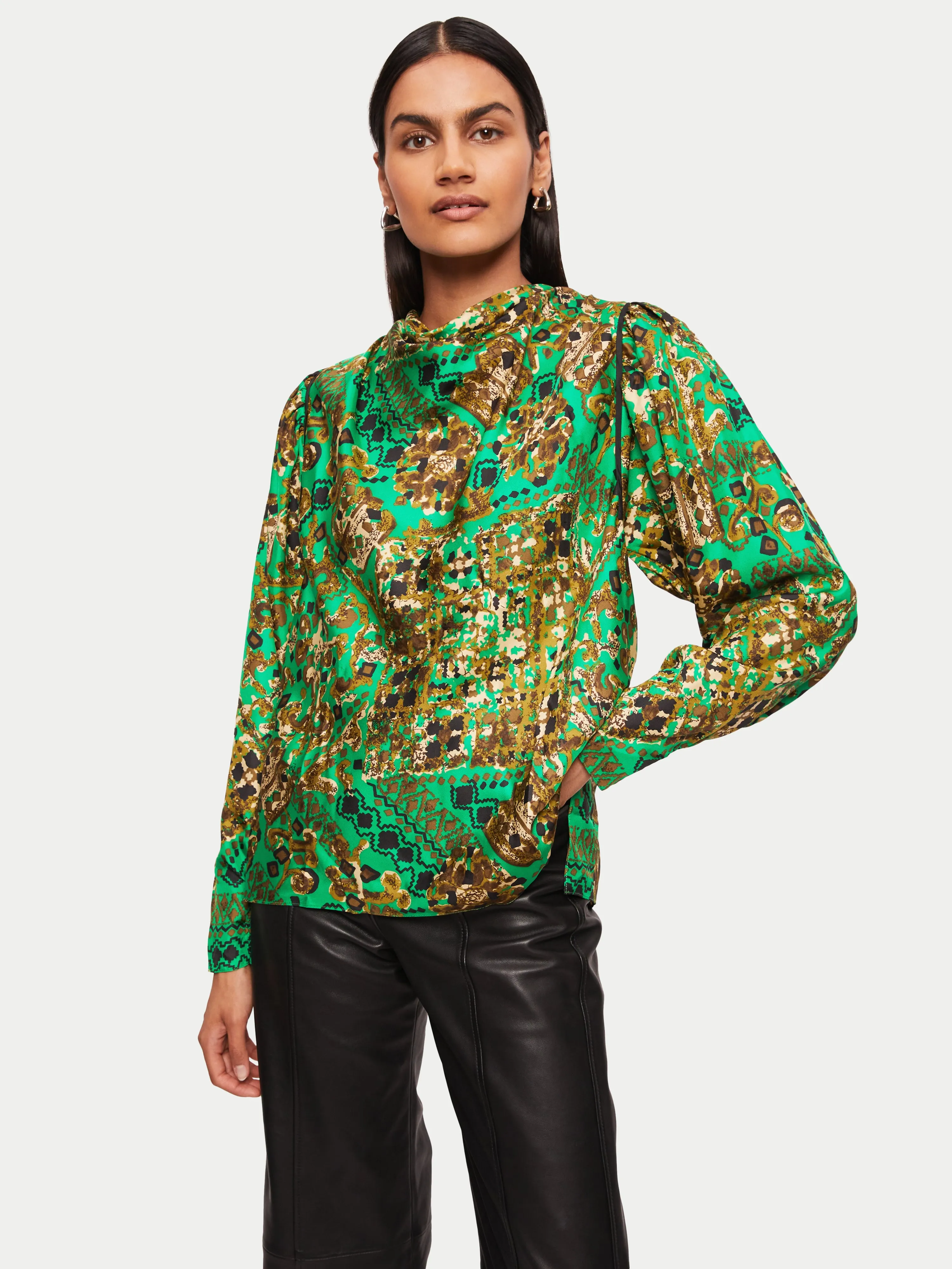 Baroque Arms Silk Top | Green