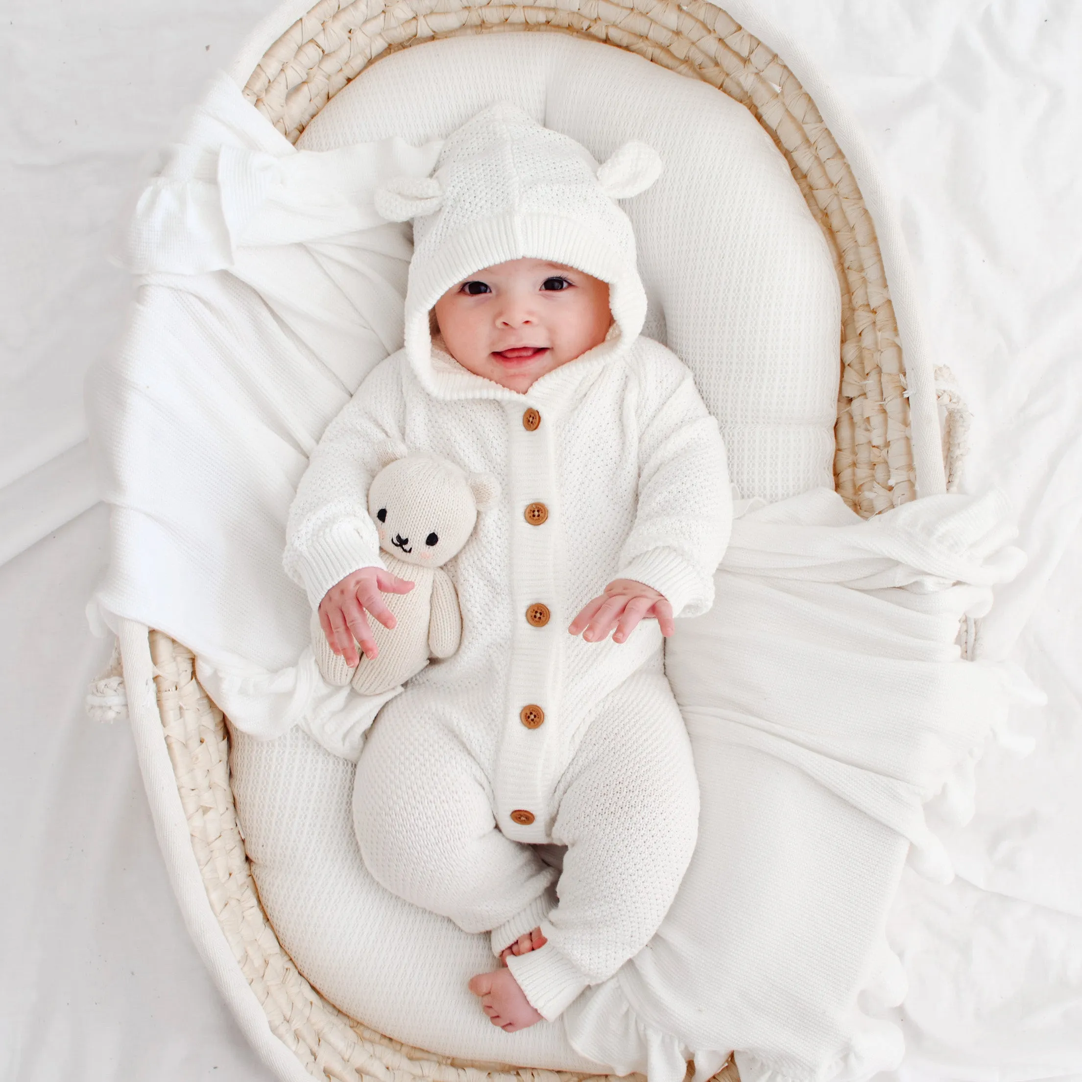 Bear Knitted Romper - Marshmallow