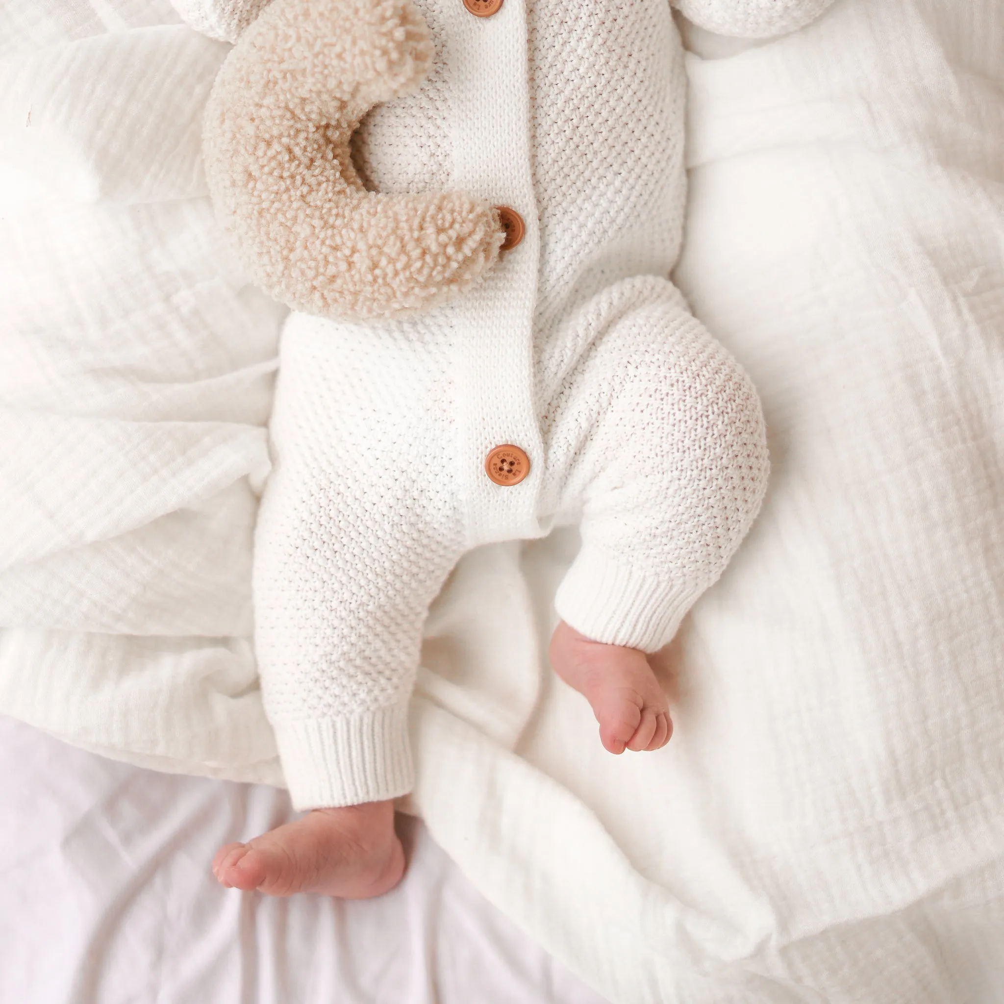 Bear Knitted Romper - Marshmallow