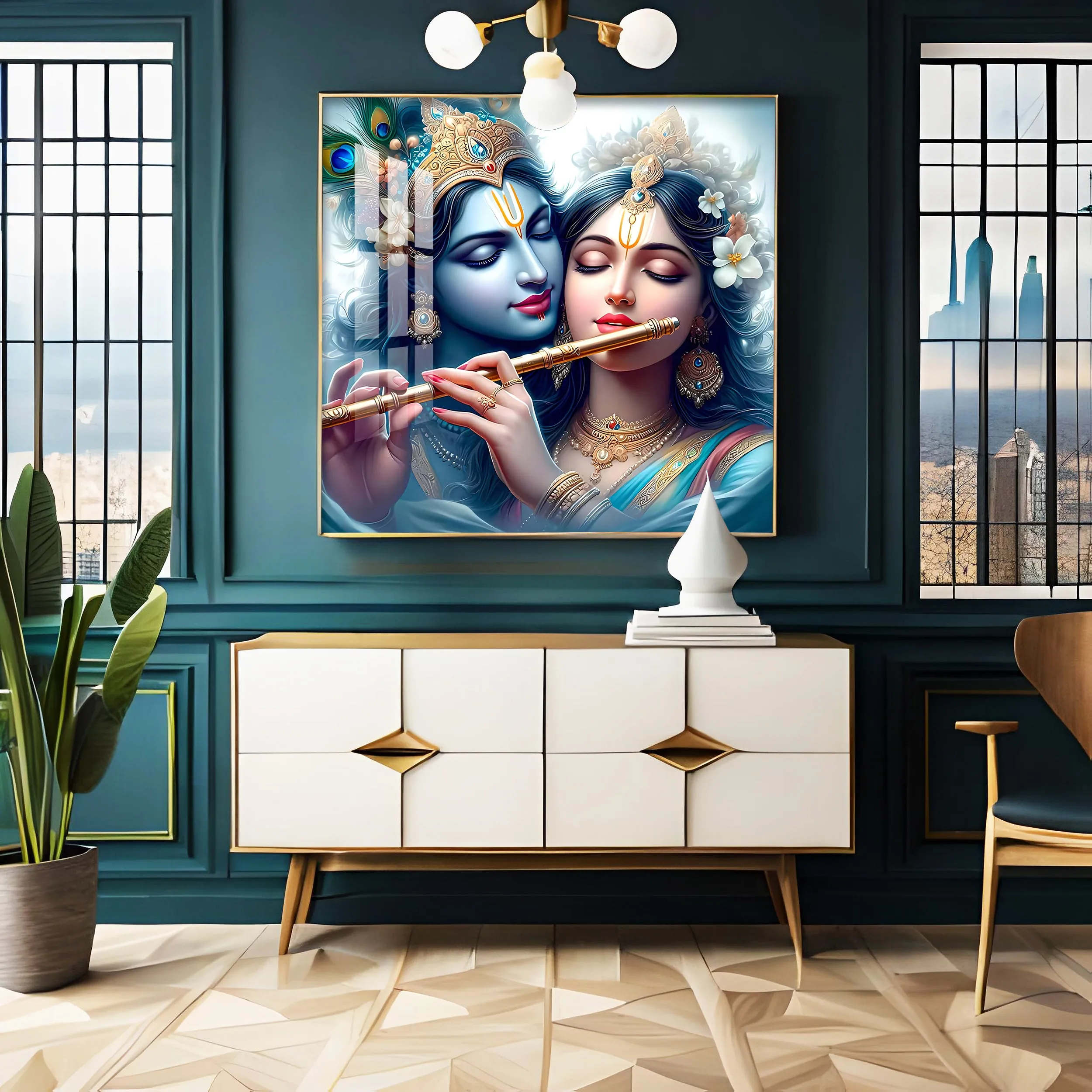 Beautiful Radha Krishna Premium Acrylic Square Wall Art