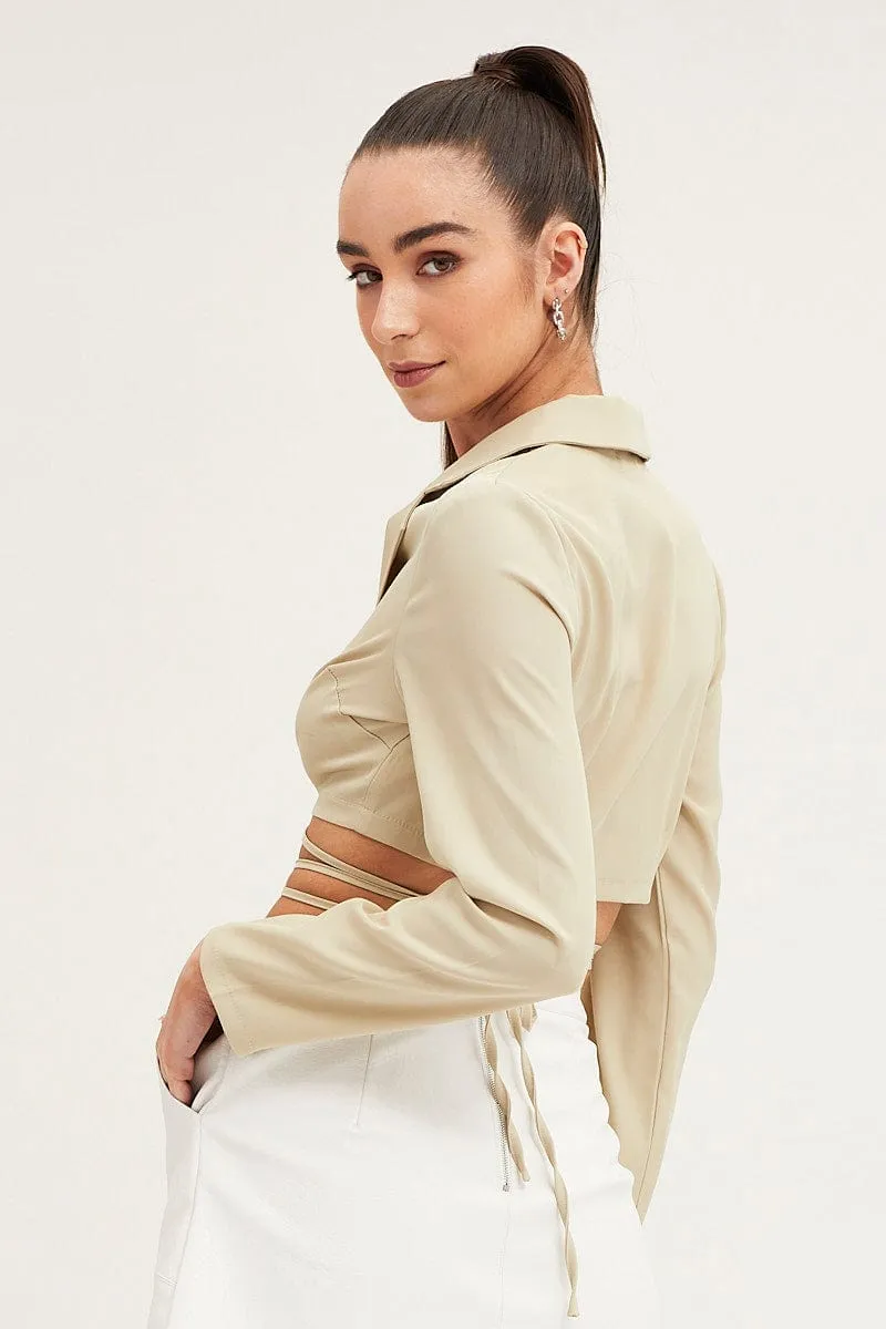 Beige Crop Jacket Long Sleeve