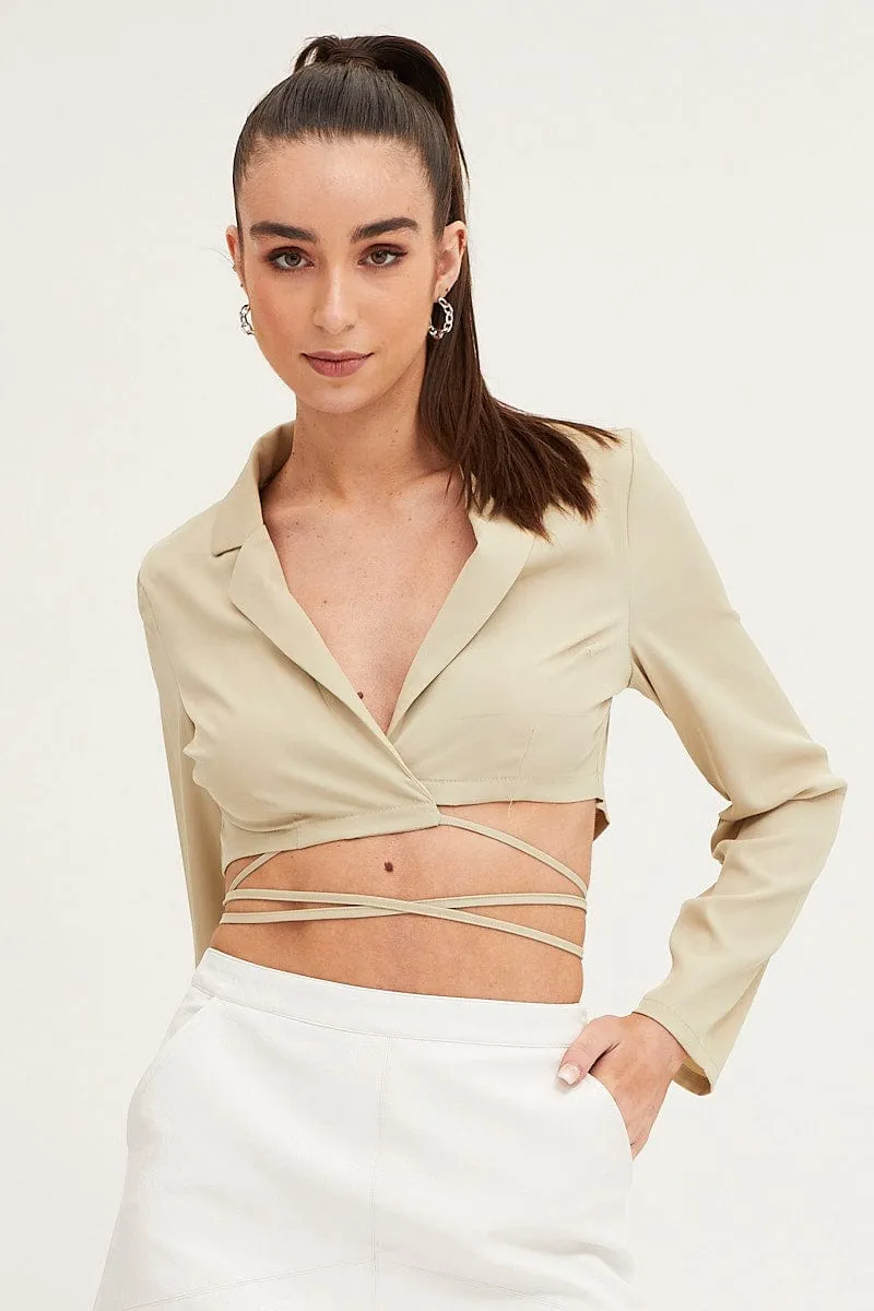 Beige Crop Jacket Long Sleeve