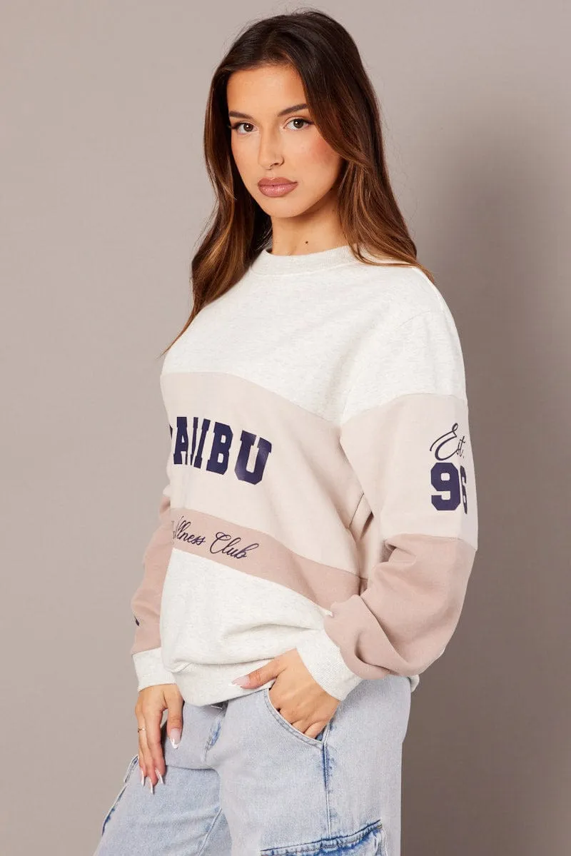 Beige Graphic Sweater Long Sleeve