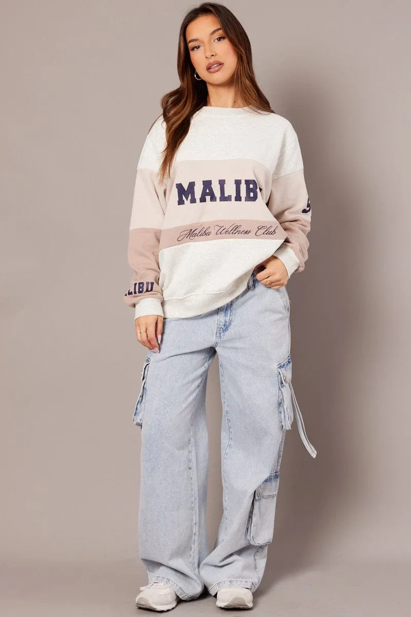 Beige Graphic Sweater Long Sleeve