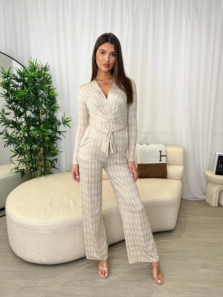 Beige Patterned Jumpsuit